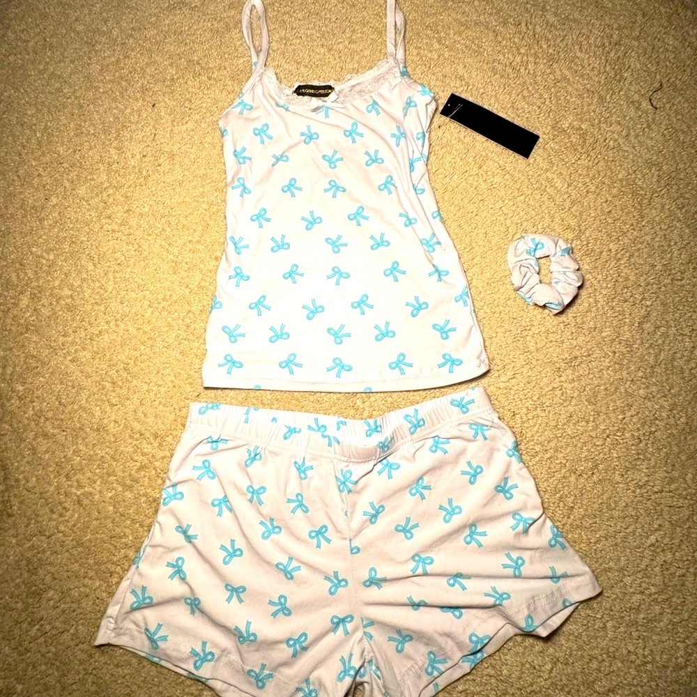 Bow Ribbon Blue Print Pajama Set